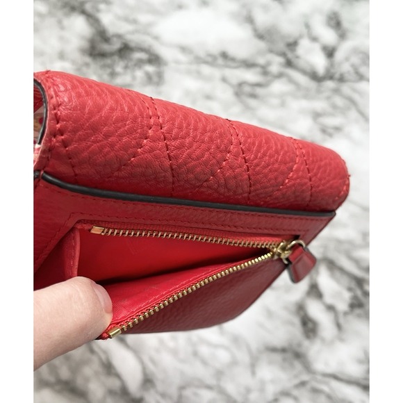 Vera Bradley Leather Riley Compact Wallet Canyon Sunset Red Quilted - Picture 7 of 13